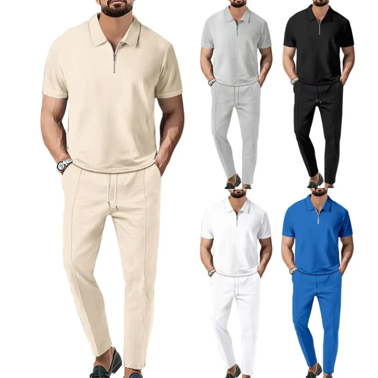 CHINEE-Multi-color-Mens-Casual-Shirt-Sets-Knitted-Short-Sleeve-Polo-Shirt-Long-pants-Suit-with-Pocket-2-Piece-Set-for-Men-1