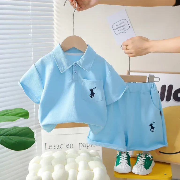 CHINEE-New-Arrival-Boys-Summer-Polo-T-shirt-Shorts-Set-Breathable-Thin-Pure-Color-Short-Sleeve-Two-Piece-Outfit-for-Toddler-Kids