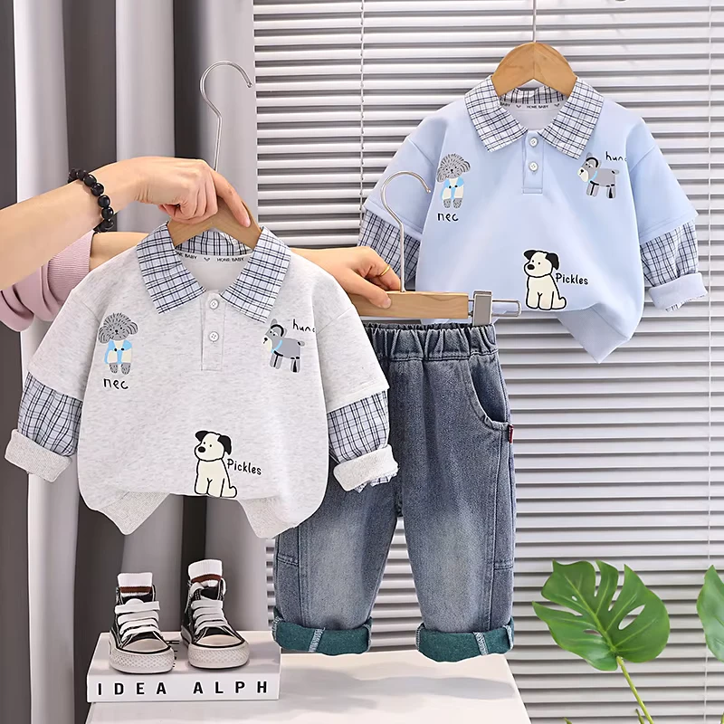 CHINEE-New-Boys-Autumn-Cartoon-Woven-2-Piece-Hoodie-Set-Lapel-Neck-Long-Sleeve-Top-Casual-Denim-Pants-Cozy-Toddler-Outfit
