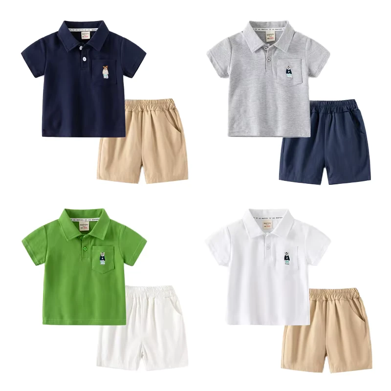 CHINEE-New-Childrens-Summer-Set-Boys-Short-Sleeved-Polo-Set-Korean-Middle-Pants-Two-Piece-100-Cotton-Featuring-Cute-Cartoon