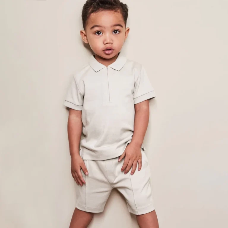 CHINEE-New-Design-Kids-Summer-Outfits-Set-Short-Sleeve-Jersey-Zip-Neck-Polo-Shirt-and-Shorts-100-Cotton-Solid-Pattern