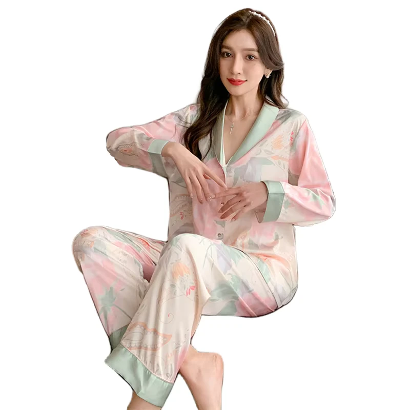 CHINEE-New-Design-Ladies-Silk-Pajamas-Autumn-Long-Sleeve-Trousers-Two-piece-Night-Suit-Womens-Satin-Casual-Home-Sleepwear-1
