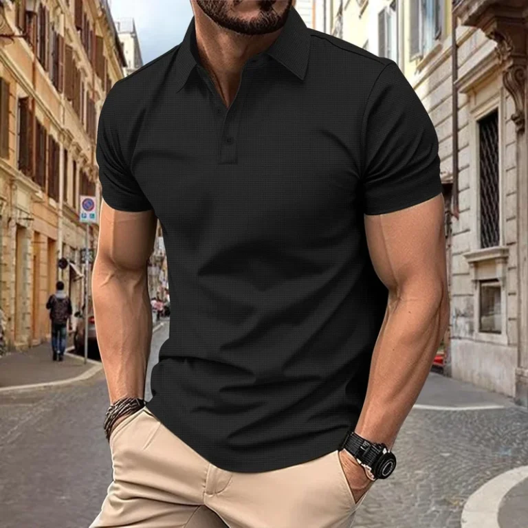 CHINEE-New-European-American-Style-Summer-Mens-Casual-Polo-Shirt-Lightweight-Comfort-Small-Checkered-Pattern-Polo-Collar-Top-1