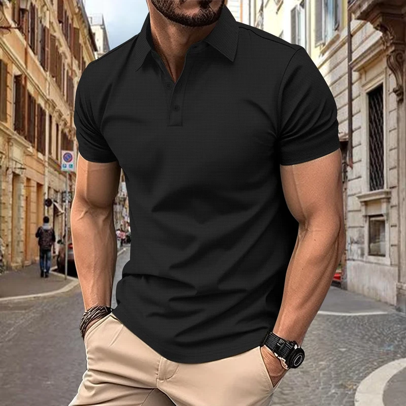 CHINEE-New-European-American-Style-Summer-Mens-Casual-Polo-Shirt-Lightweight-Comfort-Small-Checkered-Pattern-Polo-Collar-Top-1