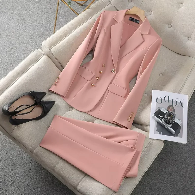 CHINEE-New-Female-Pink-Suit-Goddess-Fan-Work-Formal-Dress-Spring-Autumn-Casual-Business-Suits-Button-Decoration-Interviews-Work