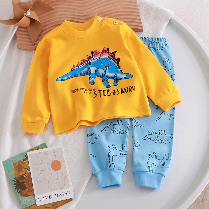 CHINEE-New-Home-Clothes-for-Children-Pure-Cotton-Baby-Pajamas-All-Cotton-Long-Sleeves-Print-Pattern-Autumn-Trousers-Suits-for-Kids-1