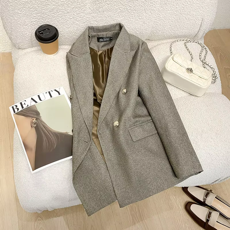 CHINEE-New-Ladies-Tuxedo-Blazer-Spring-Autumn-Suit-Jacket-Coat-Double-Breasted-Business-Jacket-Button-Decoration-Elegant-Commuting-Top-1