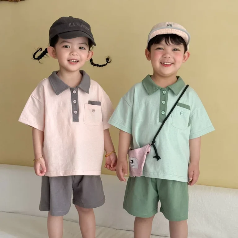 CHINEE-New-Style-Childrens-Summer-Set-Sports-Baby-Pure-Cotton-Boys-and-Girls-Casual-Loose-Short-Sleeve-Polo-Shirt-and-Shorts-Suit
