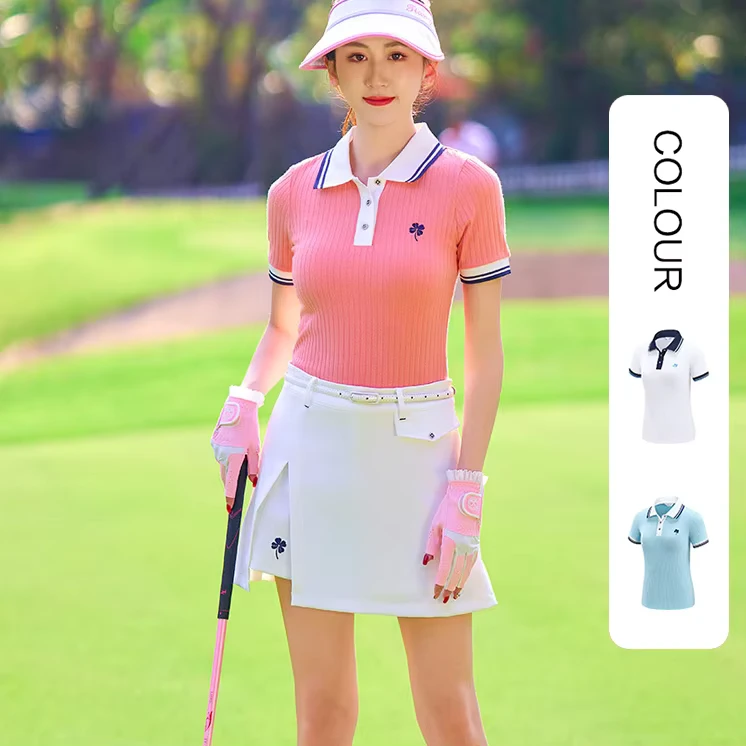 CHINEE-New-Womens-Golf-Set-Fitted-White-Blue-and-Orange-Short-sleeved-Polo-Shirt-Sporty-and-Stylish-Shorts-and-Skirt-1