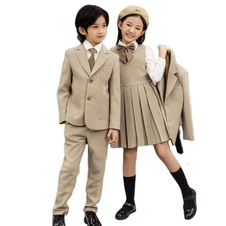 CHINEE-Noble-Classic-Set-Children-Clothes-Unisex-Blazer-Class-School-Uniform-Breathable-Pleated-Dress-Khaki-Fashion-Uniform-1