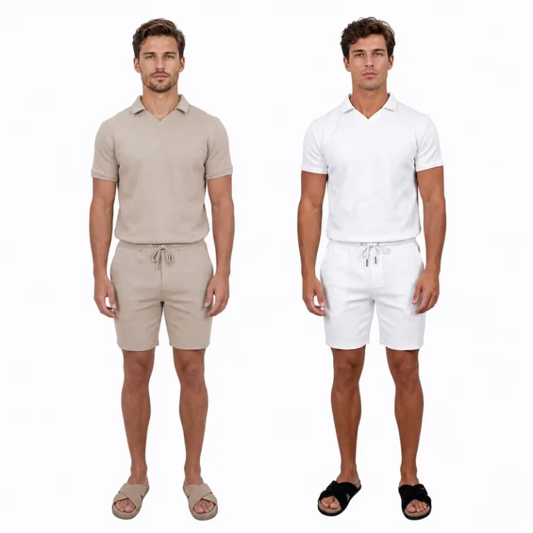 CHINEE-OEM-Custom-Logo-Lightweight-Summer-Beachwear-Holiday-Casual-Wear-Men-Buttonless-Polo-Shirt-Sets-Two-Piece-Resort-Outfit