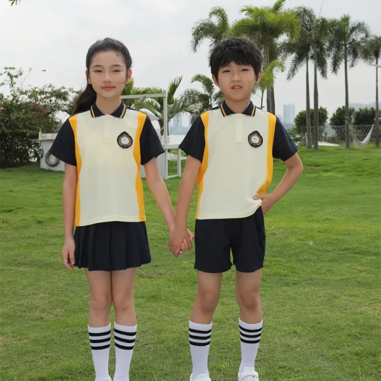 CHINEE-OEM-High-School-Summer-Uniform-Set-for-Girls-New-Student-Uniform-with-Yellow-Polo-Shirt-Shorts-Knitted-Skirt-for-Children
