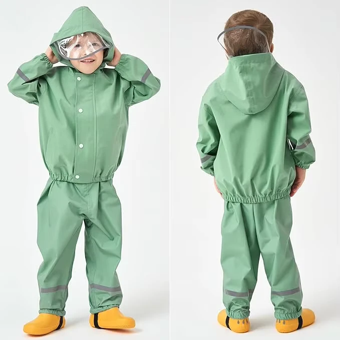 CHINEE-OEM-Kids-Girls-Boys-Waterproof-PU-Lining-Rainwear-Set-Jacket-Pants-Overalls-Winter-Fleece-Outwear-Rain-Coat