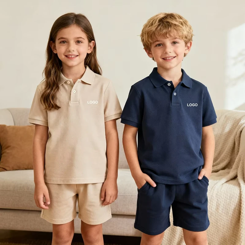 CHINEE-OEM-ODM-Summer-New-Boys-and-Girls-Cotton-Jersey-Polo-Shirt-Matching-Set-Two-Piece-T-Shirt-Shorts-for-Toddlers-and-Kids