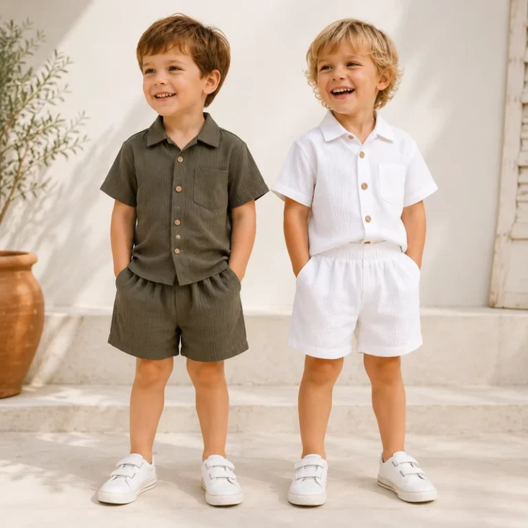 CHINEE-OEM-ODM-Toddler-Boys-2-Piece-Linen-Set-Short-Sleeve-Button-Down-Shirt-Elastic-Waist-Shorts-Kids-Summer-Outfit