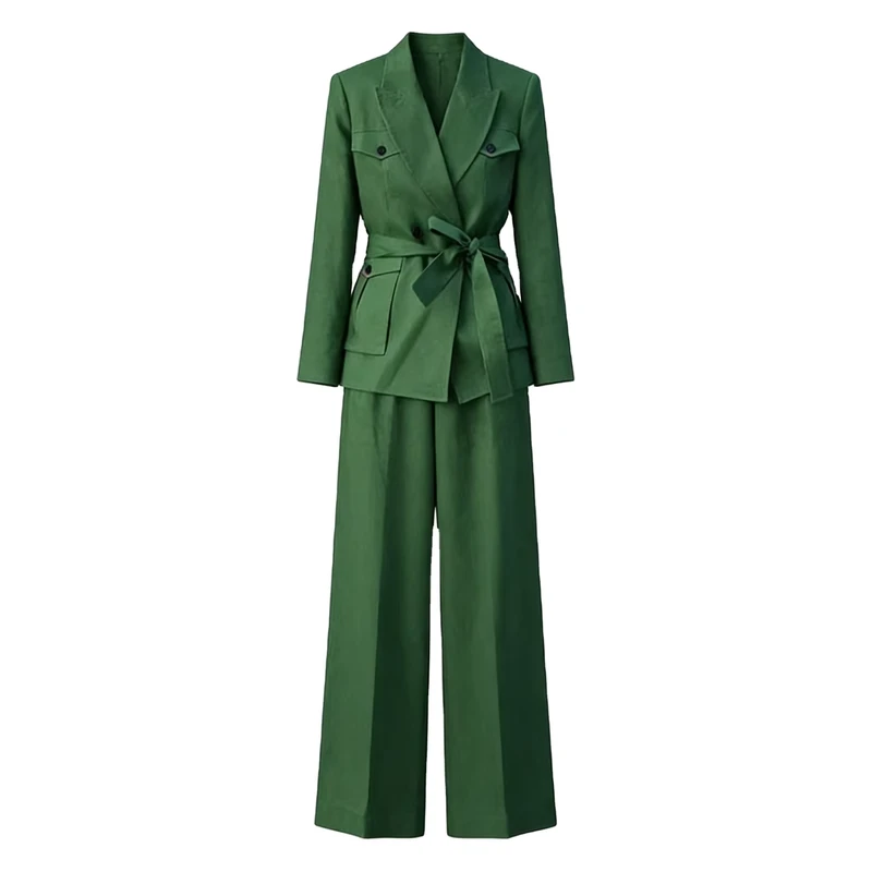 CHINEE-Old-Money-Style-Green-Womens-Suit-Set-Spring-Autumn-Worsted-Linen-Loose-Solid-Wide-Leg-Pants-Two-Piece-Set-Elegant-Commuting