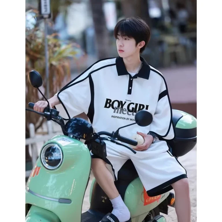 CHINEE-One-Piece-Drop-Shipping-Summer-Casual-Loose-Mens-Short-Sleeved-Polo-Shirt-Unisex-Short-Sleeved-Polo-Shorts-Two-piece-Set