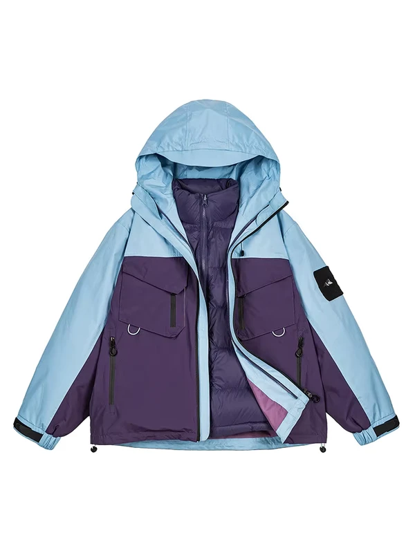 CHINEE-Outdoor-Wind-Contrast-Color-Blocking-Removable-Three-in-One-Short-Zipper-Mens-Winter-Warm-Down-Jacket