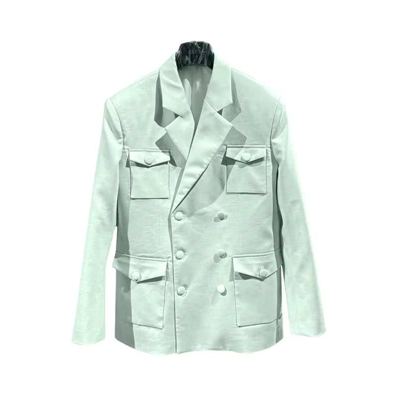 CHINEE-Picture-Customization-New-Spring-and-Autumn-Light-Green-British-Style-Beaded-Multi-Pocket-Double-Breasted-Suit
