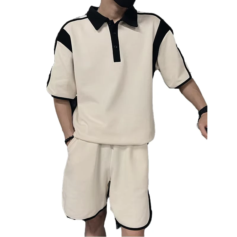 CHINEE-Polo-T-Shirt-Sets-Polyester-Knitted-Short-Sleeve-T-Shirt-and-Shorts-Two-Piece-Set-for-Men