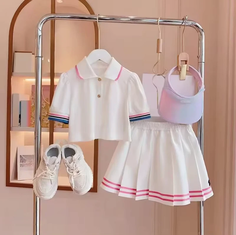 CHINEE-Popular-Summer-Kids-Outfits-Polo-shirtPleated-Skirt-2pcs-Preppy-Style-Teenagers-Girls-Clothes-Sets
