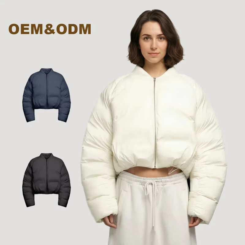 CHINEE-Puffer-Jacket-Women-Cropped-Sweatshirt-High-Neck-Collar-Solid-Color-Women-Coat