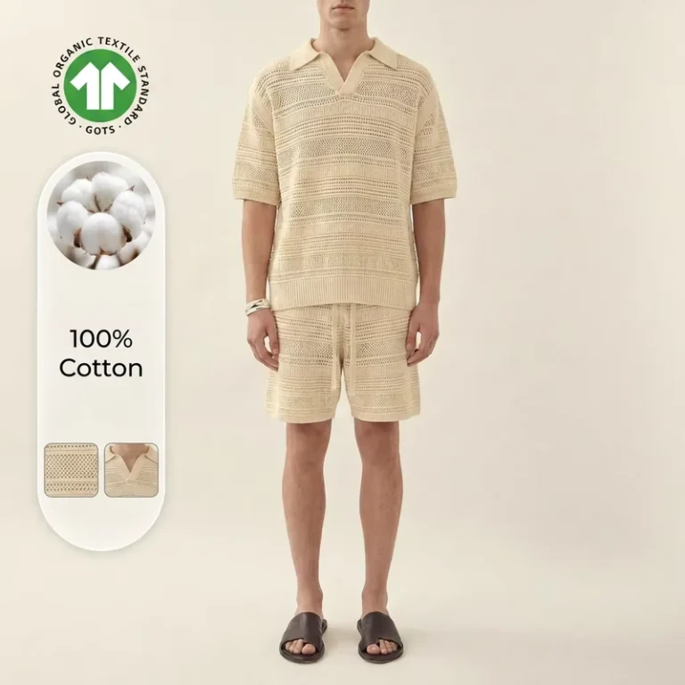 CHINEE-Resort-Wear-100-Cotton-Mens-Open-Knit-2-Piece-Set-Hollow-Out-Polo-Shirt-Shorts-Matching-Summer-Vacation-Outfit-1