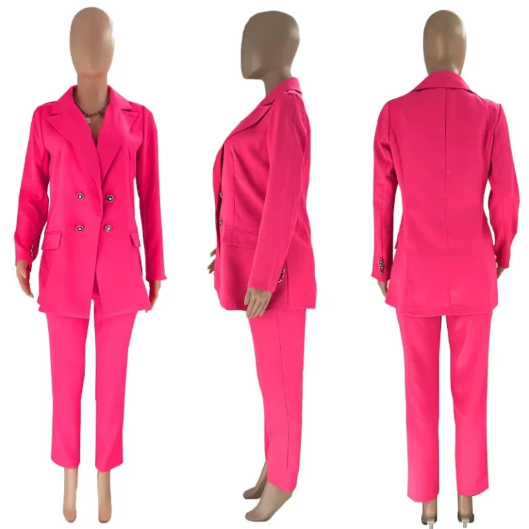 CHINEE-S-2XL-Spring-and-Autumn-Womens-Solid-Color-Temperament-Suit-Two-Piece-Set-Fashion-Double-Breasted-Jacket-Casual-Pants-Set