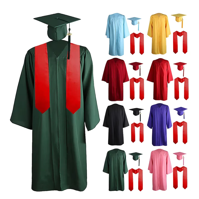 CHINEE-School-Unisex-Graduation-Matte-Gown-Cap-Tassel-Stole-Set-Charm-Woven-100-Polyester-Adults-Uniform-for-University