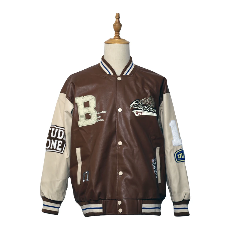 CHINEE-Small-Order-Custom-Leather-Jacket-Retro-Loose-Casual-Street-Brown-Baseball-Uniform-Design-and-OEM-Support-1