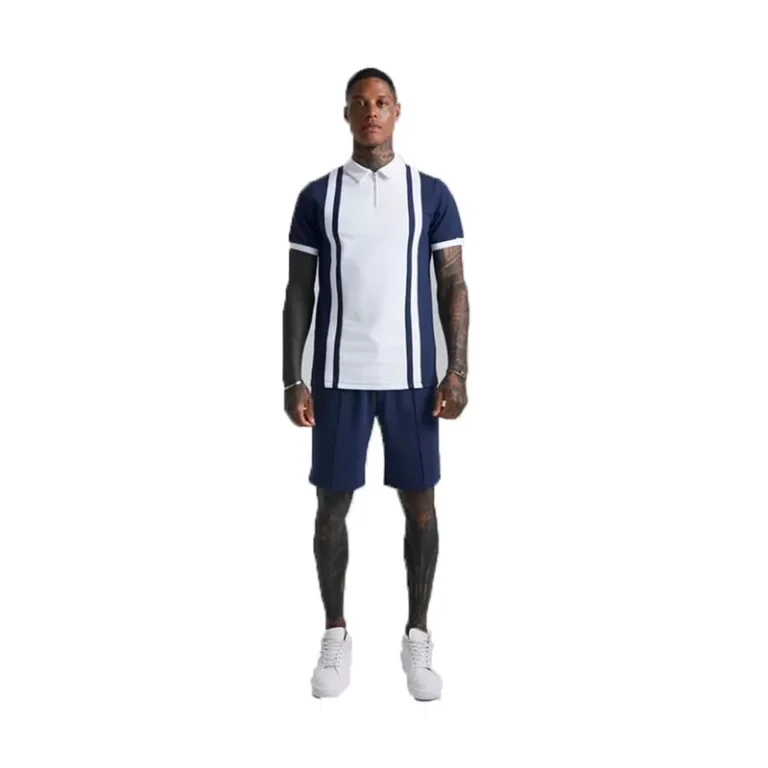 CHINEE-Smart-Casual-Zipper-up-Short-Sleeve-Colorblock-Polyester-Golf-Polo-Shirts-T-Shirt-Custom-Logo-and-Short-Set-1