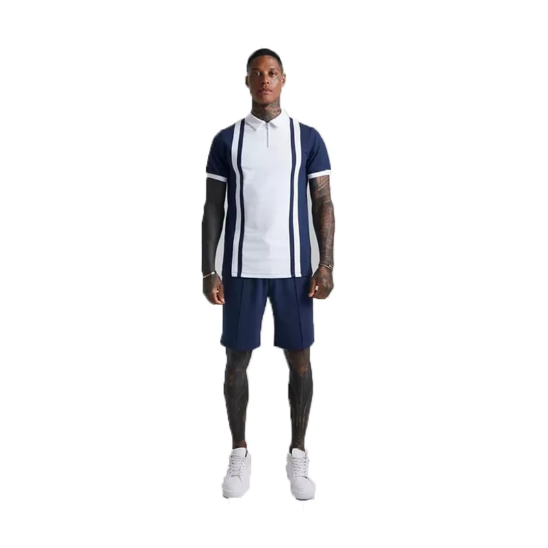 CHINEE-Smart-Casual-Zipper-up-Short-Sleeve-Colorblock-Polyester-Golf-Polo-Shirts-T-Shirt-Custom-Logo-and-Short-Set-1