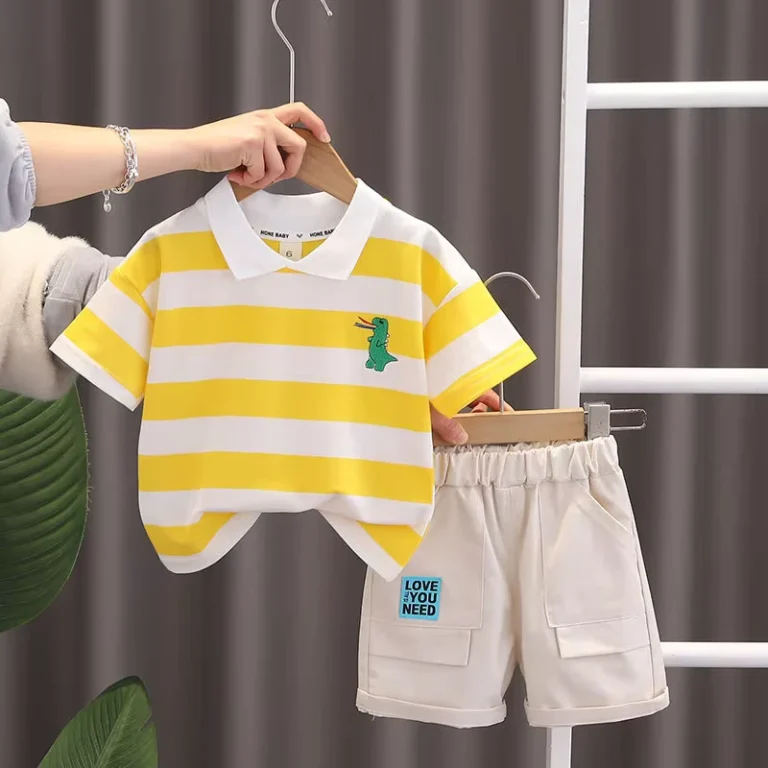 CHINEE-Soft-Fabric-Dinosaur-Striped-Kids-Two-Piece-Outfit-1-5Y-Short-Sleeve-Polo-Top-Shorts-Toddler-Boys-Summer-Playwear-Clothes-1