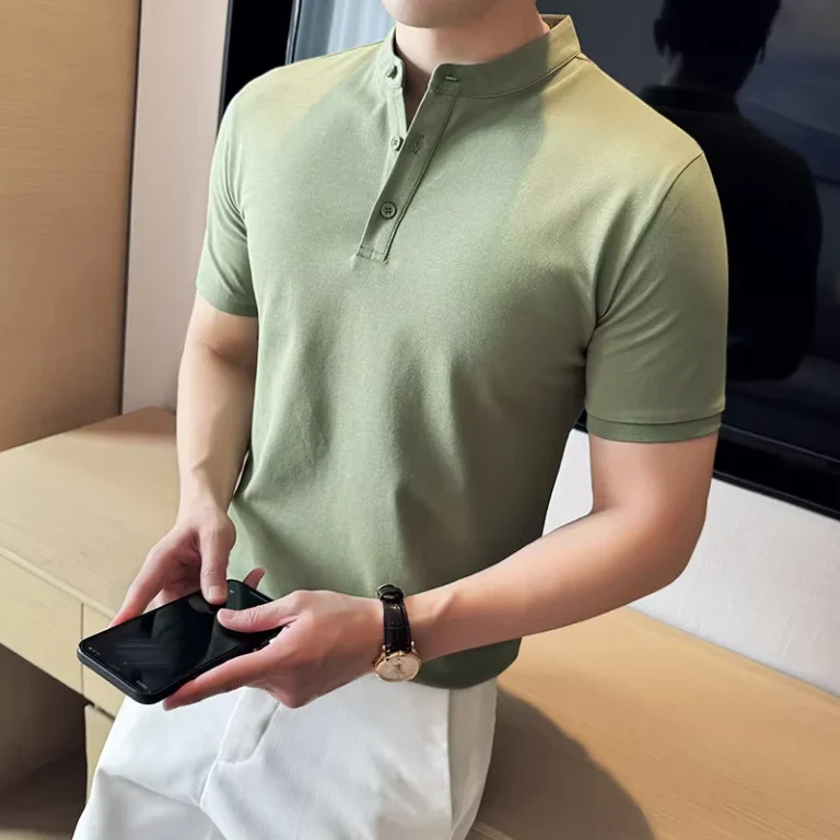 CHINEE-Solid-Color-Short-sleeve-Summer-Ice-Silk-Casual-Regular-Shoulder-Henley-Collar-Knitted-Mens-Shirt-1