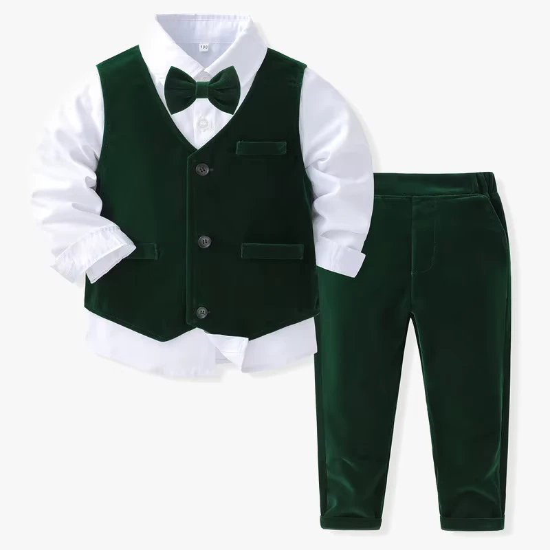 CHINEE-Spring-Autumn-Baby-Boy-Gentleman-Suit-Shirt-with-Bow-TieGreen-VestTrousers-3Pcs-Formal-Kids-Clothes-Set-1