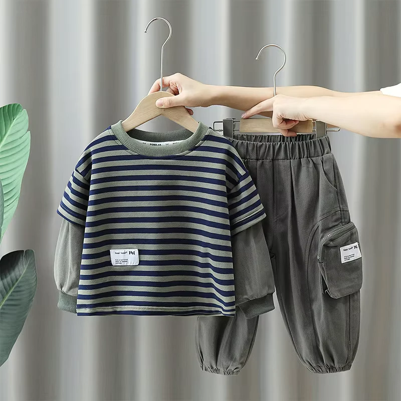 CHINEE-Spring-Autumn-Boys-Casual-Suit-Korean-Style-Striped-Two-Piece-Set-Street-Clothes