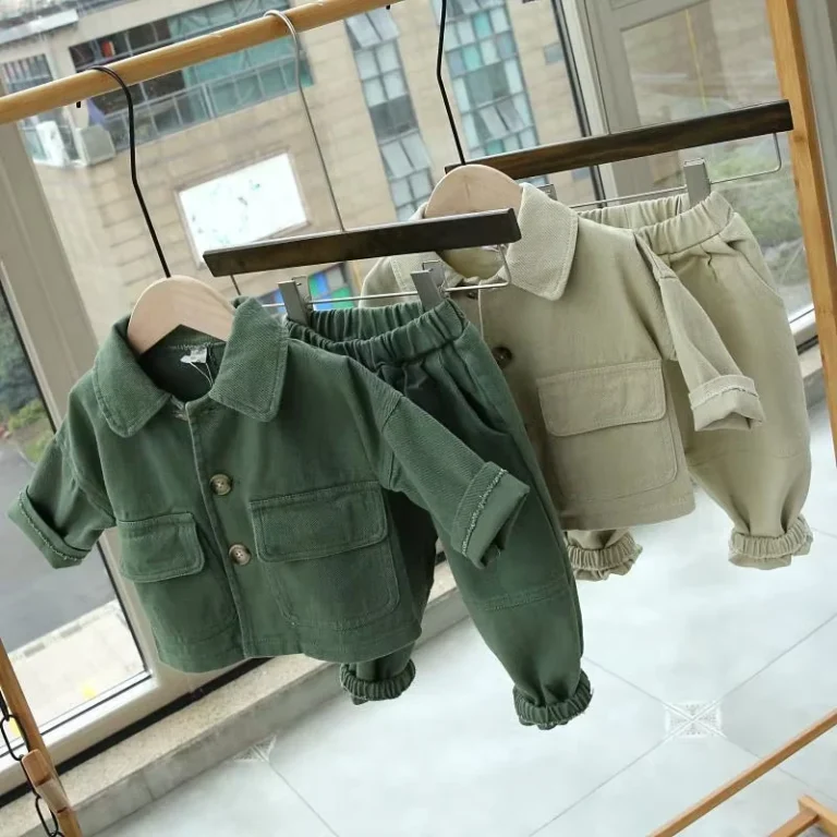 CHINEE-Spring-Autumn-Boys-Girls-Cargo-Suit-Baby-Stylish-Childrens-Personality-Trendy-Korean-Version-Turn-down-Collar-Cotton-Solid