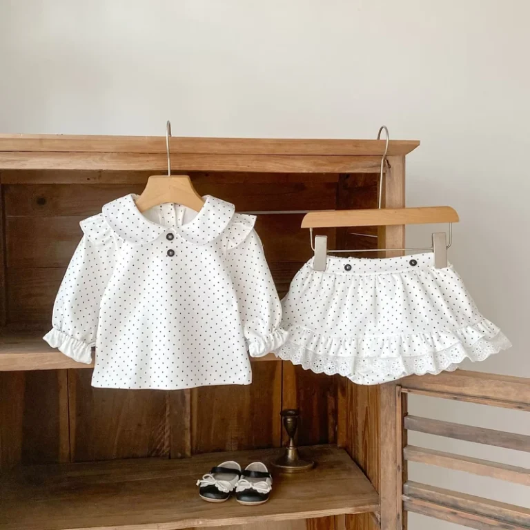 CHINEE-Spring-Autumn-Children-Girl-Cotton-Long-Sleeve-Polka-Dot-Top-Skort-Pants-Baby-Clothing-Set-1