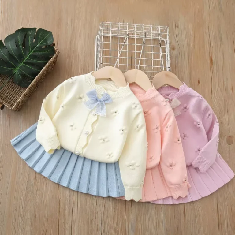 CHINEE-Spring-Autumn-Childrens-Clothing-Set-Toddler-Girl-Baby-Cardigan-and-Skirt-Set-Casual-Solid-Breathable-Knitted-Sweater-1