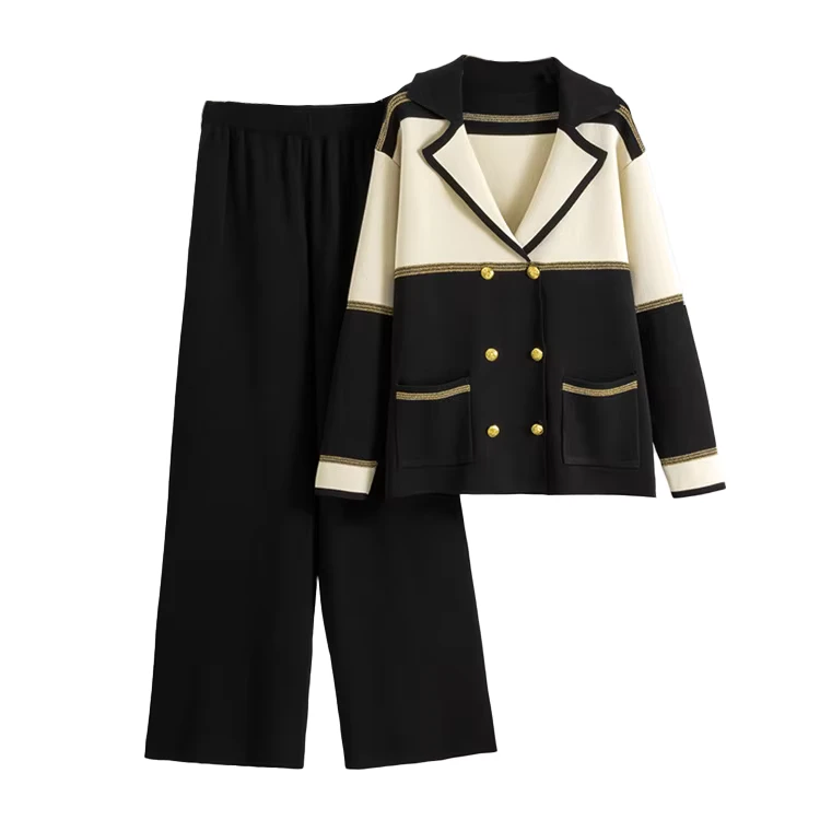 CHINEE-Spring-Autumn-Color-Blocking-Suit-Knit-Suit-Casual-Double-Breasted-Knit-Cardigan-and-Pants-Set-Knitted-Two-Piece-Suit-for-Women