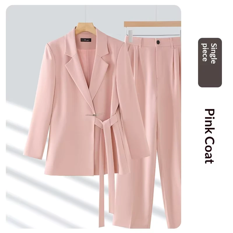CHINEE-Spring-Autumn-New-Style-Professional-Casual-Pink-Long-Sleeved-Short-Sleeved-Button-Up-Jacket-for-Women-with-Wide-Leg-Pants-Set
