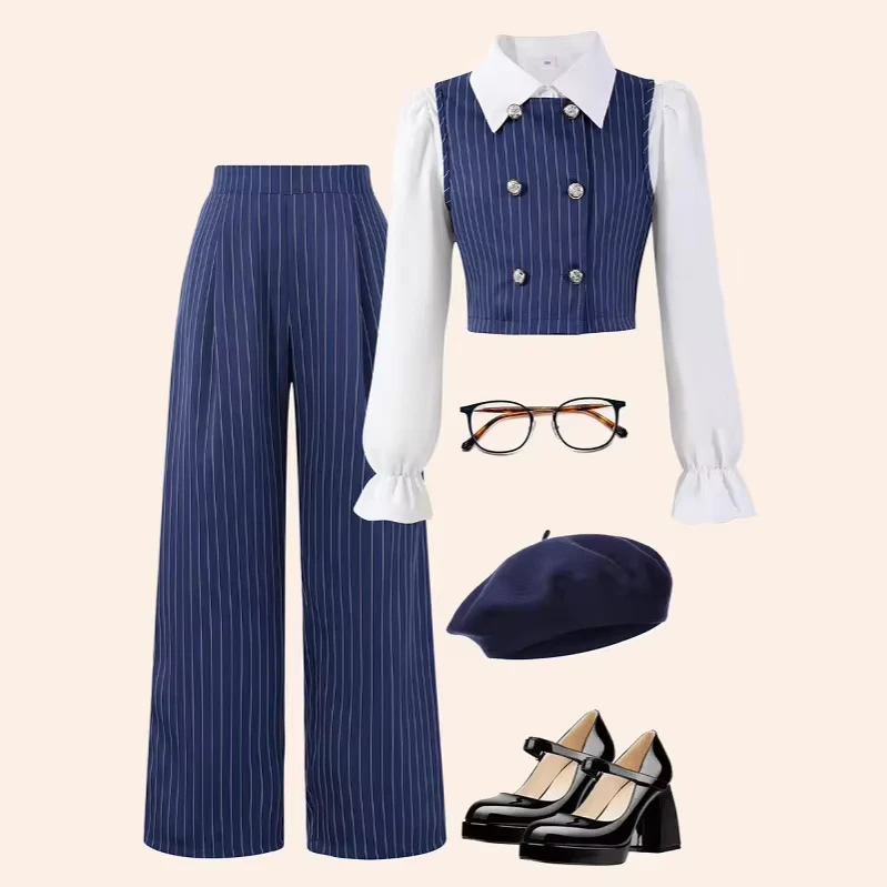 CHINEE-Spring-Teen-Formal-Long-sleeved-Collared-Shirt-Striped-Vest-Loose-Pants-School-Uniform-Set