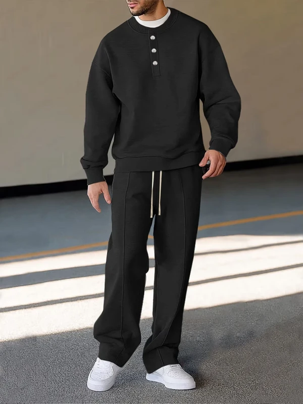 CHINEE-Spring-and-Autumn-Mens-Solid-Color-Waffle-Lapel-Long-Sleeve-Zipper-Trousers-Casual-Suit-European-Size