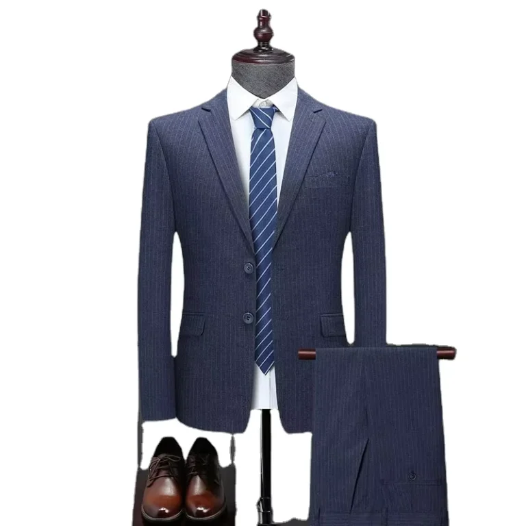 CHINEE-Spring-and-Autumn-Mens-Suit-Set-Slim-Blue-Striped-Flat-Collar-Jag-in-the-Middle-of-Back-Style-Work-Groomsman-Suit