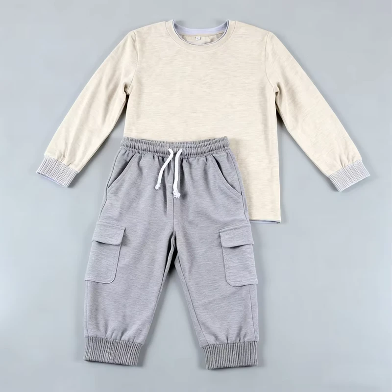 CHINEE-Spring-and-Autumn-New-Cotton-Sweater-Suit-Round-Neck-Long-Sleeve-Jacket-Pants-Solid-Color-Suit