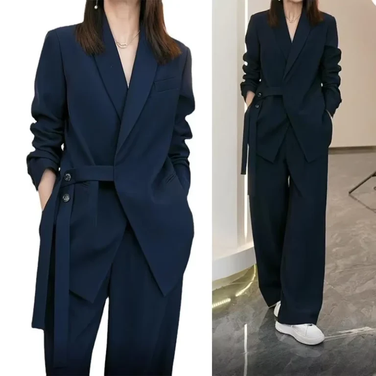CHINEE-Spring-and-Autumn-New-Extra-Large-Womens-Suit-Loose-Slim-Coat-Suit-Wide-Leg-Pants-Womens-Set