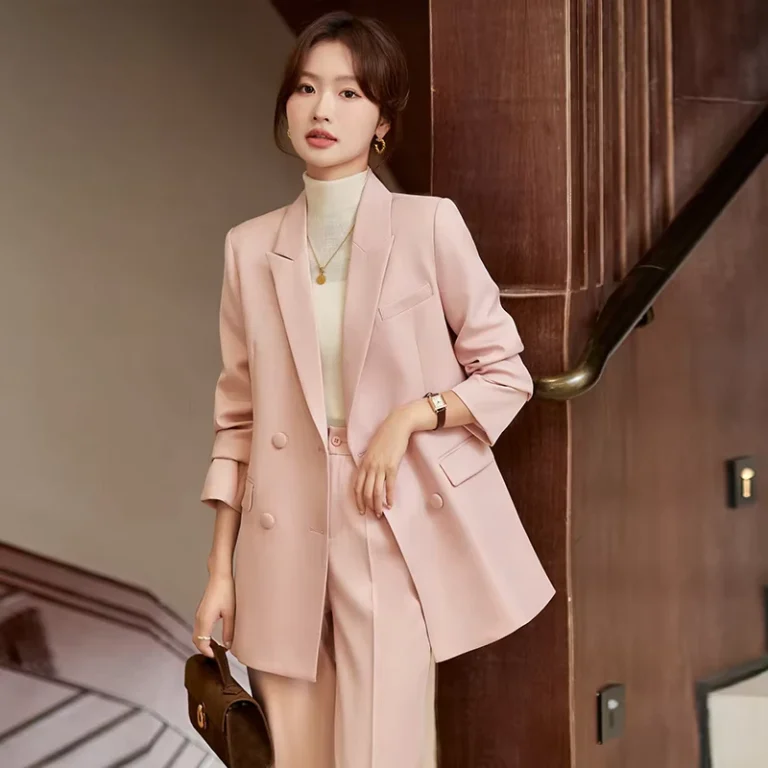 CHINEE-Spring-and-Autumn-New-Feminine-Professional-Suit-Small-V-Neck-Polyester-Work-Suit-With-Temperament