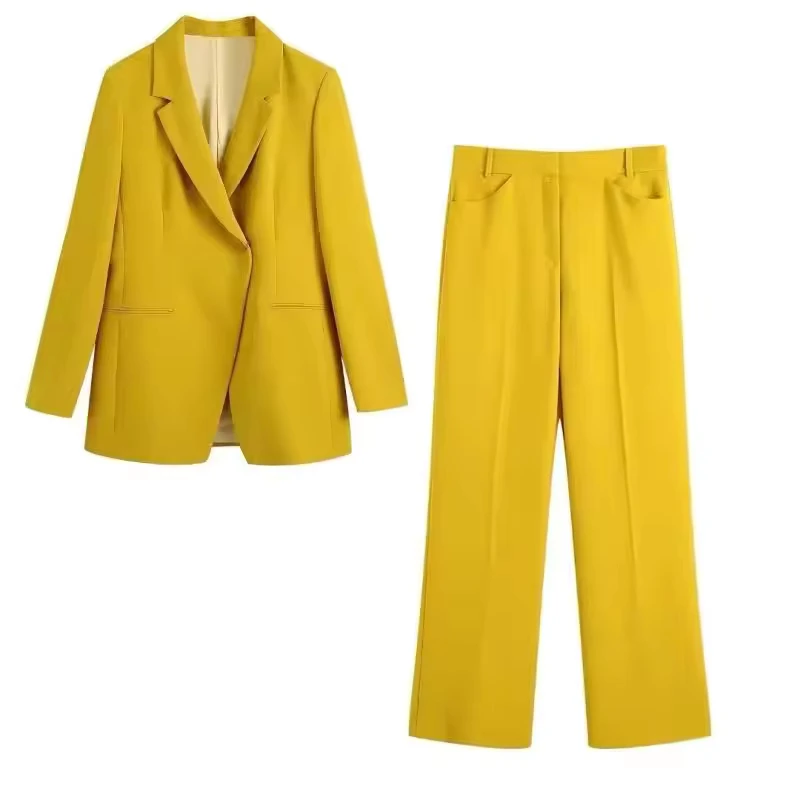 CHINEE-Spring-and-Summer-Womens-Fashion-Double-Breasted-Anti-Wrinkle-Breathable-Polyester-Cotton-Suit-Coat-with-Trousers