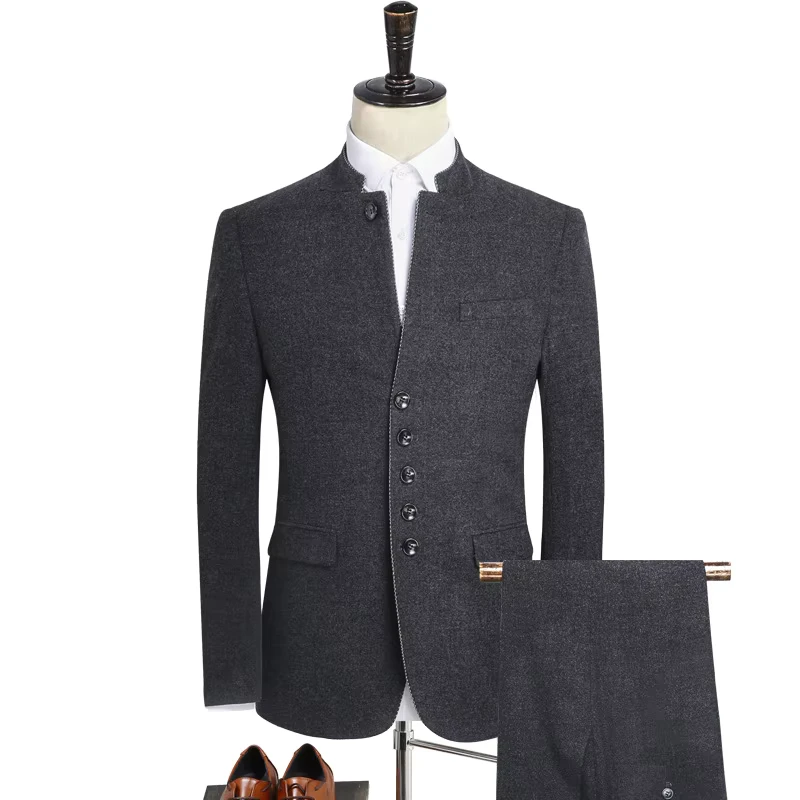 CHINEE-Standing-Collar-Suit-Trousers-Spring-and-Autumn-Mens-Casual-2-Piece-Set