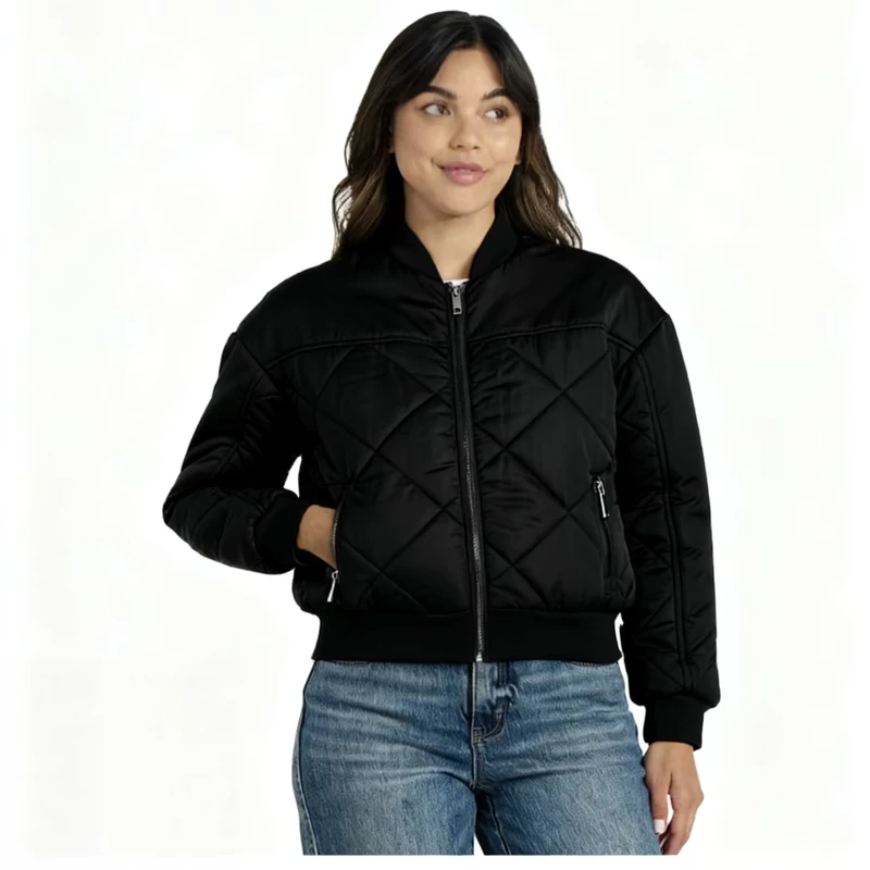 CHINEE-Stocklots-Casual-Style-Womens-Fall-Winter-Loose-Short-Baseball-Padded-Jacket-Quilted-Diamond-Pattern-Short-Stand-Collar-Coat